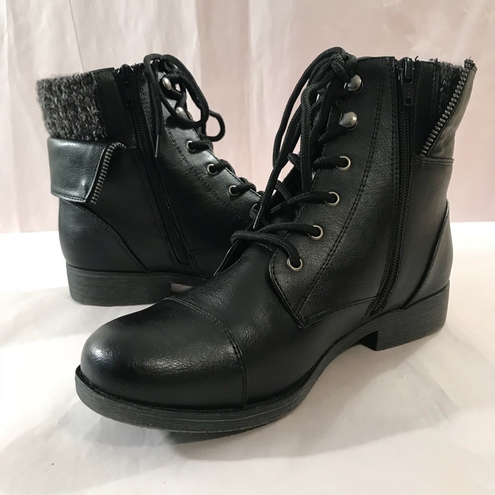 Mudd Womens sz9M Lace-up Knit Ankle Cuff Boots-Blk - Picture 1 of 8